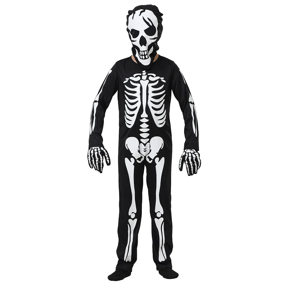 Glow In The Dark Skeleton Skelebones Kids Long Sleeve Jumpsuit Cosplay Costume