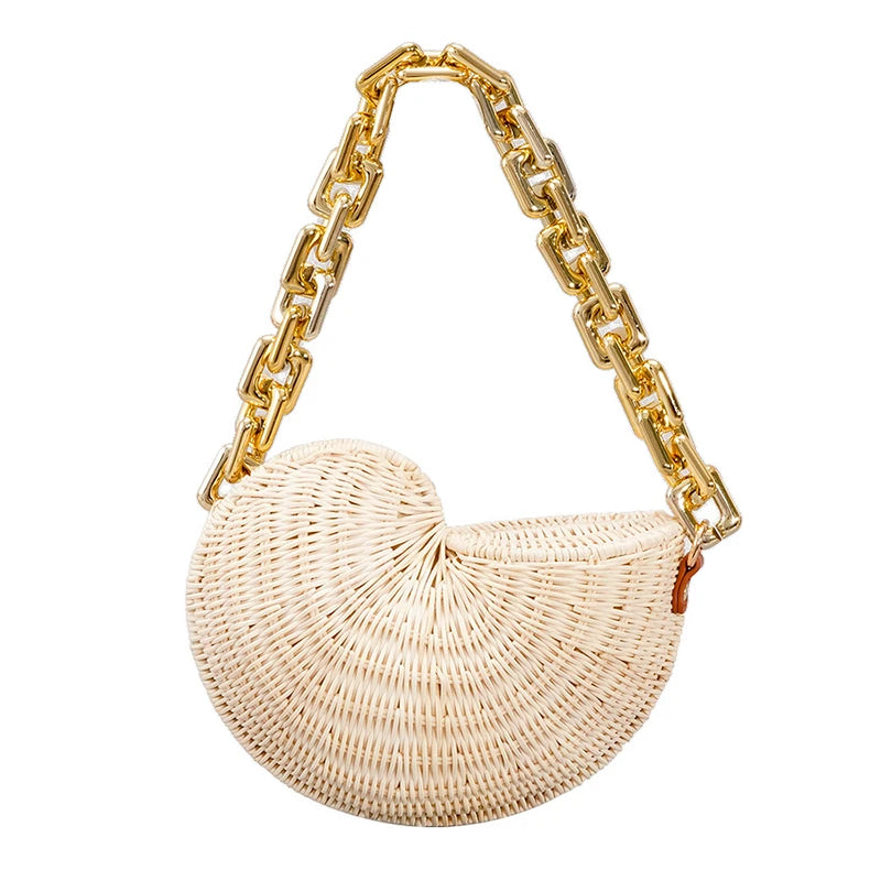 Rattan Conch Shell Woven Straw Handbag Shoulder Bag