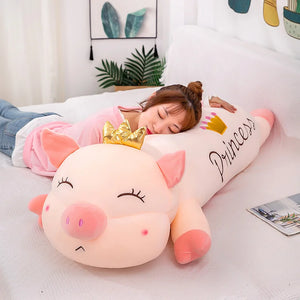 Cute Giant Pink Princess Pig with Crown Soft Plush Pillow Doll Plushie