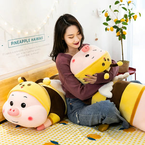 Cute Fatty Pig in Bee Suit Large Size Stuffed Plush Long Pillow Doll