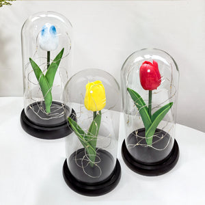 Eternal Tulip Artificial Flower Fairy String LED Lights in Glass Dome Gft for Her