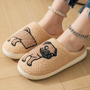 Cartoon Pug Dog Plush Warm Indooe Slippers Home Shoes