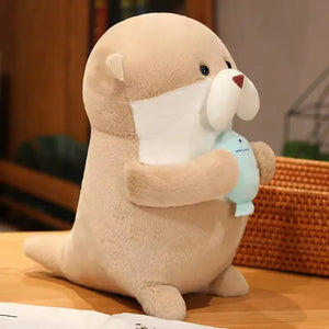 Cute Cartoon Otter with Fish Soft Plush Stuffed Doll Gift