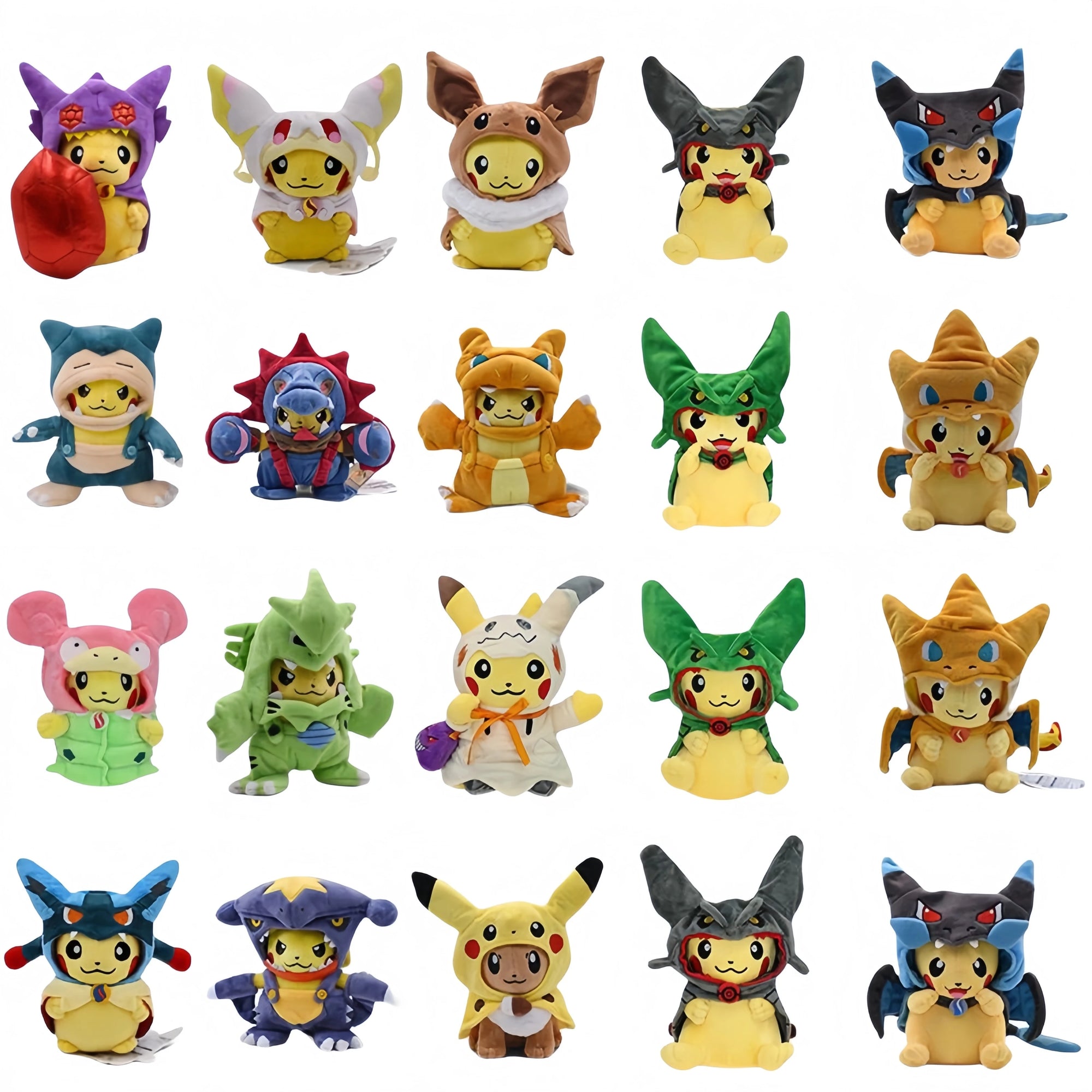 Anime Pokemon Pikachu Cosplay in Monster Suit Charizard Snorlax Garchomp Tyranitar Hydreigon Anime Eevee Lapras Plush Stuffed Doll Gift