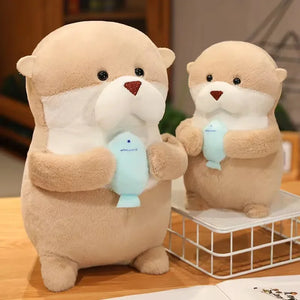 Cute Cartoon Otter with Fish Soft Plush Stuffed Doll Gift