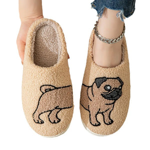 Cartoon Pug Dog Plush Warm Indooe Slippers Home Shoes