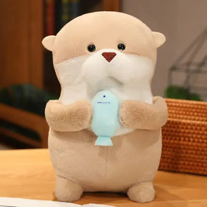 Cute Cartoon Otter with Fish Soft Plush Stuffed Doll Gift