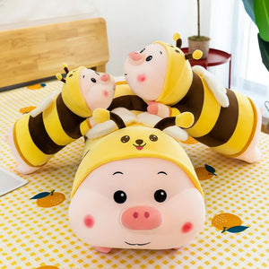 Cute Fatty Pig in Bee Suit Large Size Stuffed Plush Long Pillow Doll