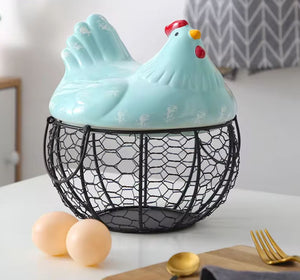 Ceramic Chicken Hen Iron Egg Snack Fruit Storage Basket Kitchen Decoration