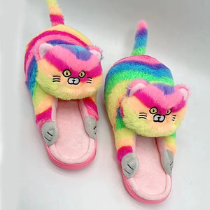 Cute Cuddly Cat Hug Furry Home Floor Slippers Shoes Slippers