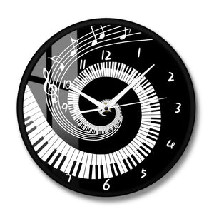 Elegant Piano Keys Music Notes Wave Wall Clock