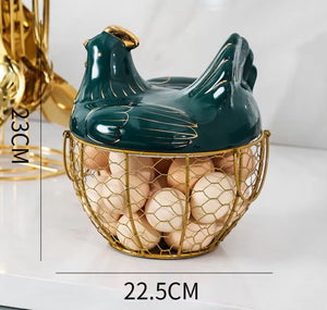 Ceramic Chicken Hen Iron Egg Snack Fruit Storage Basket Kitchen Decoration