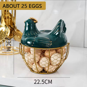 Ceramic Chicken Hen Iron Egg Snack Fruit Storage Basket Kitchen Decoration