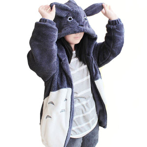 Anime Cosplay My Neighbor Totoro Fleece Plush Gray Hoodie Sweatshirts With Ears