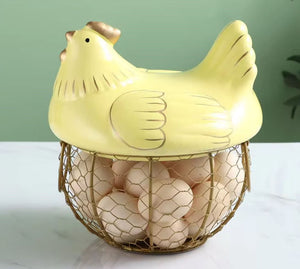 Ceramic Chicken Hen Iron Egg Snack Fruit Storage Basket Kitchen Decoration