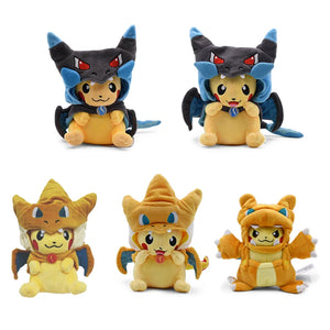 Anime Pokemon Pikachu Cosplay in Monster Suit Charizard Snorlax Garchomp Tyranitar Hydreigon Anime Eevee Lapras Plush Stuffed Doll Gift