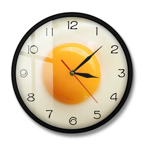 Sunny Side Up Fried Egg Breakfast Food Kitchen Wall Silent Wall Clock