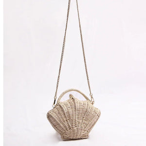 Cute Rattan Clam Shell Woven Straw Purse Shoulder Bag