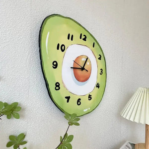 Cartoon Avocado Fried Egg Bedroom Kitchen Wall Hanging Clock