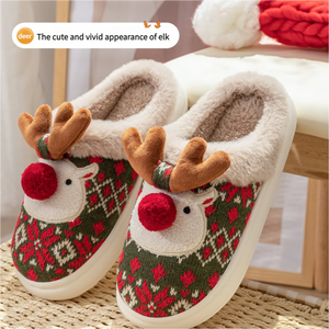 Christmas Red Nose Reindeer Fluffy Soft Home Slipper Shoes