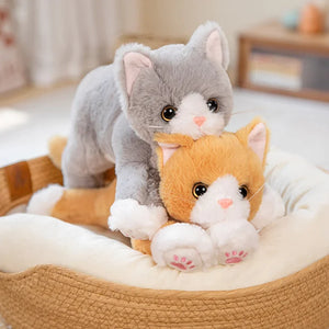 Cute Lifelike White Gray Cat Kitten 47cm Soft Plush Stuffed Doll