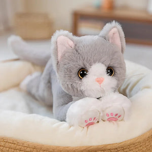 Cute Lifelike White Gray Cat Kitten 47cm Soft Plush Stuffed Doll