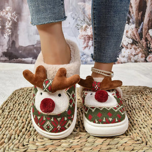 Christmas Red Nose Reindeer Fluffy Soft Home Slipper Shoes