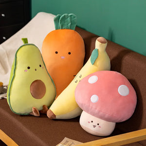 Cute Cartoon Fruit Mushroom Banana Avocado Carrot 2Stuffed Soft Plush Pillow Doll Cushion