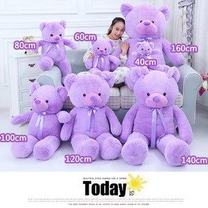 Cute Giant Purple Ribbon Teddy Bear Plushie Large Size Stuffed Plush Doll Birthday Gift