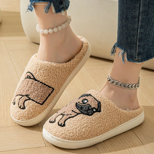 Cartoon Pug Dog Plush Warm Indooe Slippers Home Shoes