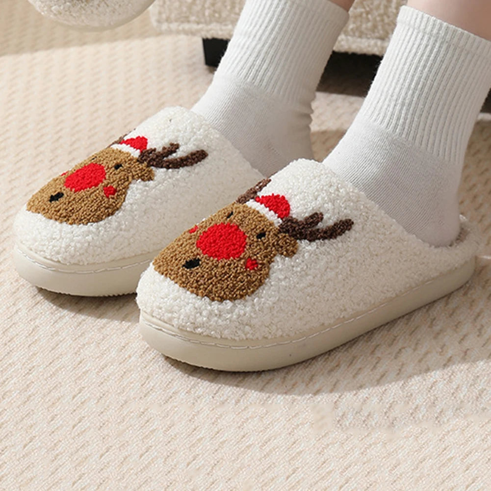 Cute Reindeer Christmas Fluffy Soft Home Slipper Shoes