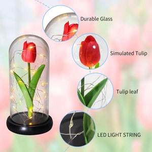 Eternal Tulip Artificial Flower Fairy String LED Lights in Glass Dome Gft for Her