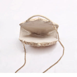 Cute Rattan Clam Shell Woven Straw Purse Shoulder Bag