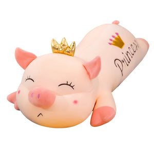 Cute Giant Pink Princess Pig with Crown Soft Plush Pillow Doll Plushie