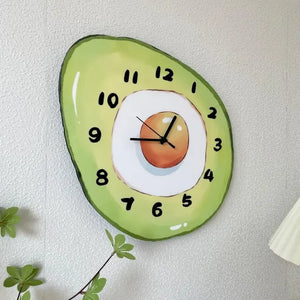 Cartoon Avocado Fried Egg Bedroom Kitchen Wall Hanging Clock