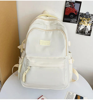 Minimal Solid Color Large School Bag Backpack for Teenage Girls