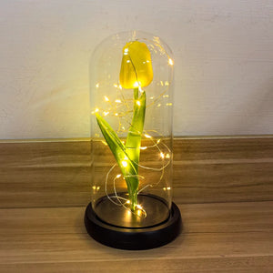 Eternal Tulip Artificial Flower Fairy String LED Lights in Glass Dome Gft for Her