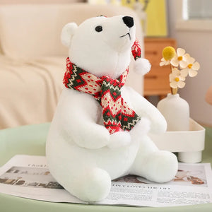 Lovely Sitting White Polar Bear with Scarf Plushie Soft Plush Stuffed Pillow Doll Gift
