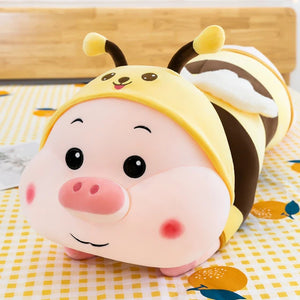 Cute Fatty Pig in Bee Suit Large Size Stuffed Plush Long Pillow Doll