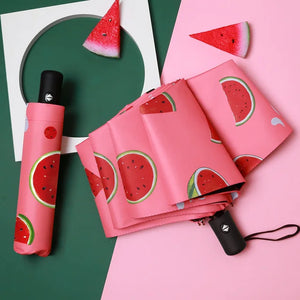 Cute Avocado Steawberry Peach Watermelon Fruits Sunscreen Vinly Mini Automatic Folding Umbrella