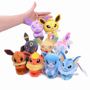 9 Pcs/Sets Pokemon Anime Eevee Umbreon Flareon Vaporeon Glaceon Jolteon Espeon Leafeon Sylveon 10cm Mini Plush Doll Keychain