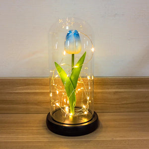 Eternal Tulip Artificial Flower Fairy String LED Lights in Glass Dome Gft for Her