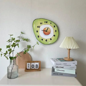 Cartoon Avocado Fried Egg Bedroom Kitchen Wall Hanging Clock