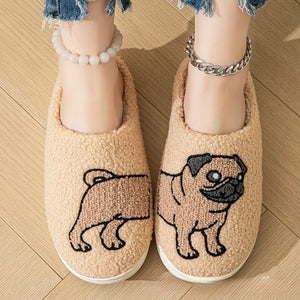 Cartoon Pug Dog Plush Warm Indooe Slippers Home Shoes