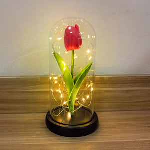 Eternal Tulip Artificial Flower Fairy String LED Lights in Glass Dome Gft for Her