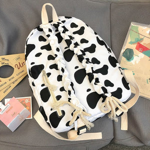 Cute Milk Cow Skin Pattern Waterproof Nylon School Bag Backpack