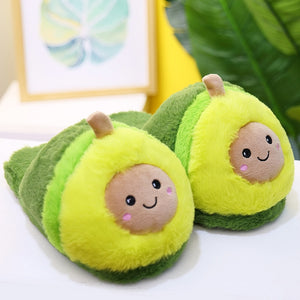 Cute Cartoon Avocado Indoor Soft Home Plush Slippers Shoes