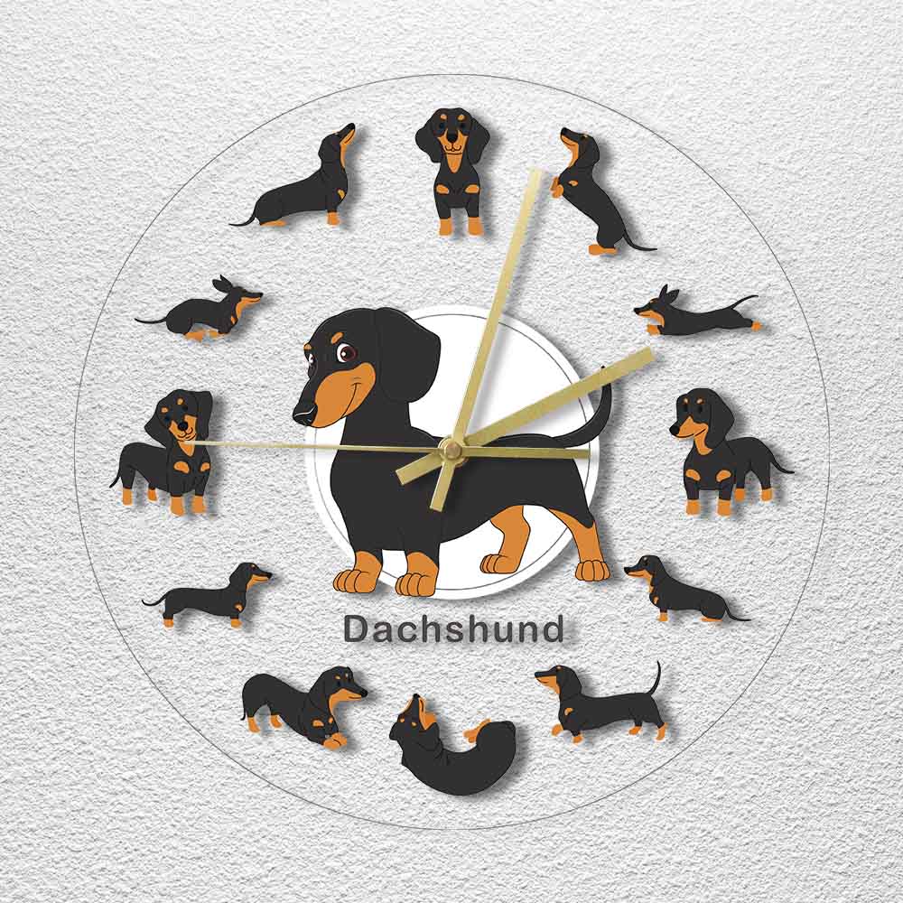 Cartoon Dachshund Wiener Dog Arcylic Wall Clock