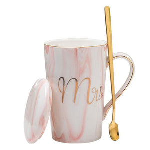 Mr and Mrs Marble Style Ceramic Mug Set Anniversary Wedding Gift
