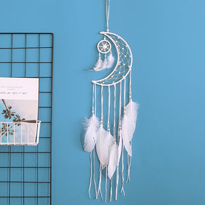 White Moon Dreamcatcher Net With Feathers